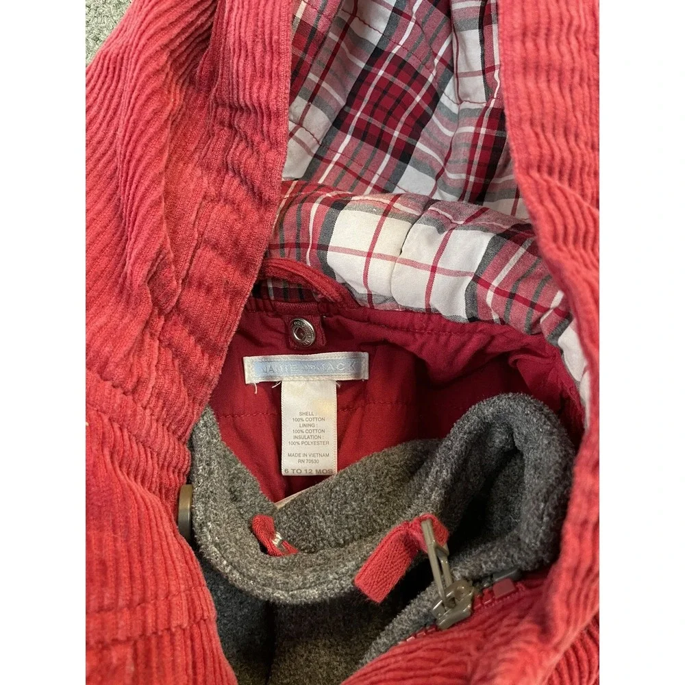 Janie And Jacket Sz 6-12 Mos Red Corduroy‎ Hooded  SI7